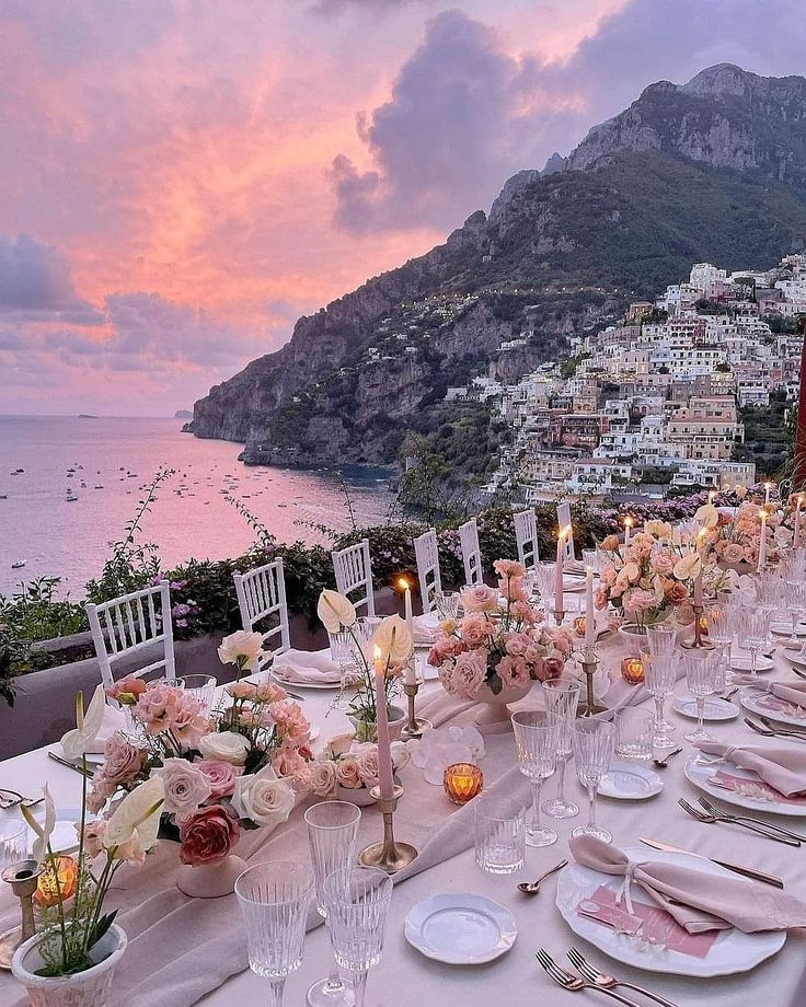 wedding table set at amalfi coasdt Italy , wedding set up for dinner