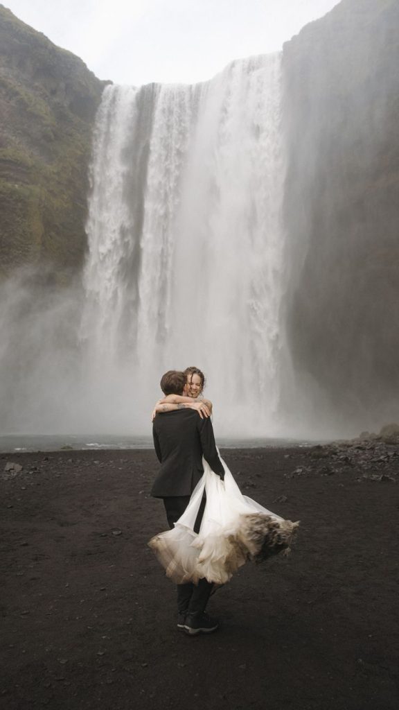 iceland wedding in front of skogafoss